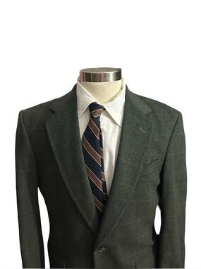Mark Alexander Camel Hair Suit Jacket Sz 40R Green Windowpane Hungary Sport Coat